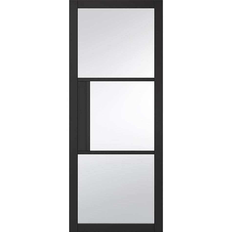 Sliding Top Mounted Black Folding Track & Double Door - Tribeca 3 Pane Black Primed Door - Clear Glass