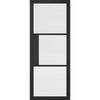 Sliding Top Mounted Black Folding Track & Double Door - Tribeca 3 Pane Black Primed Door - Reeded Glass