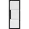 SpaceEasi Top Mounted Black Folding Track & Double Door  - Tribeca 3 Pane Black Primed Door - Reeded Glass