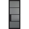 Premium Single Sliding Door & Wall Track - Chelsea 4 Pane Black Primed Door - Tinted Glass