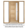Goodwood Exterior Oak Front Door and Frame Set - Frosted Double Glazing - Two Unglazed Side Screens