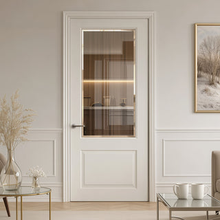 Image: Madison White Primed Internal Door - Clear Bevelled Glass