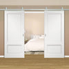 Top Mounted Stainless Steel Sliding Track & Madison White Primed Panel Double Door