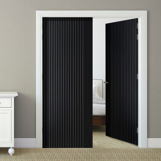 Image: Malmo Black Flush Internal Door Pair -  Prefinished