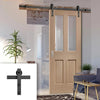 Single Sliding Door & Black Barn Track - Malton Oak Door - No Raised Mouldings - Bevelled Clear Glass - Prefinished