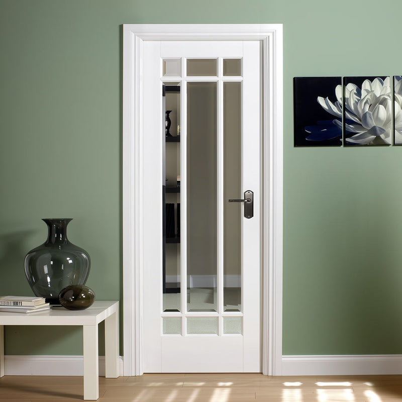 Manhattan Internal Door - Bevelled Clear Glass - White Primed