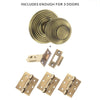 Three Pack Ripon Reeded Old English Mortice Knob Matt Antique Brass Combo Handle Pack