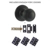 Three Pack Ripon Reeded Old English Mortice Knob Matt Black Combo Handle Pack