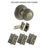 Four Pack Ripon Reeded Old English Mortice Knob Matt Gun Metal Combo Handle Pack