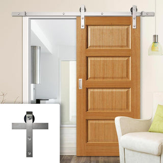 Image: Single Sliding Door & Stainless Steel Barn Track - Mersey Oak Door