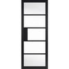 Top Mounted Stainless Steel Sliding Track & Double Door - Industrial Metro Black Internal Door - Clear Glass - Prefinished