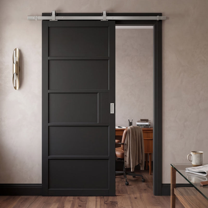 Top Mounted Stainless Steel Sliding Track & Door - Industrial Metro Black Panel Internal Door - Prefinished