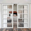 Top Mounted Stainless Steel Sliding Track & Double Door - Industrial Metro White Internal Door - Clear Glass - Prefinished