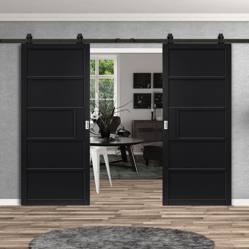 Top Mounted Black Sliding Track & Double Door - Industrial Metro Black Panel Internal Door - Prefinished