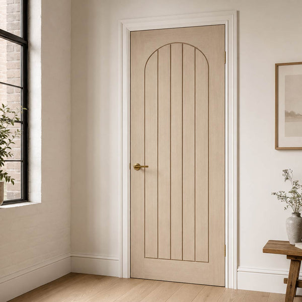 Mexicano Blonde Oak Internal Door - Arched Square Top & Vertical Lining - Prefinished