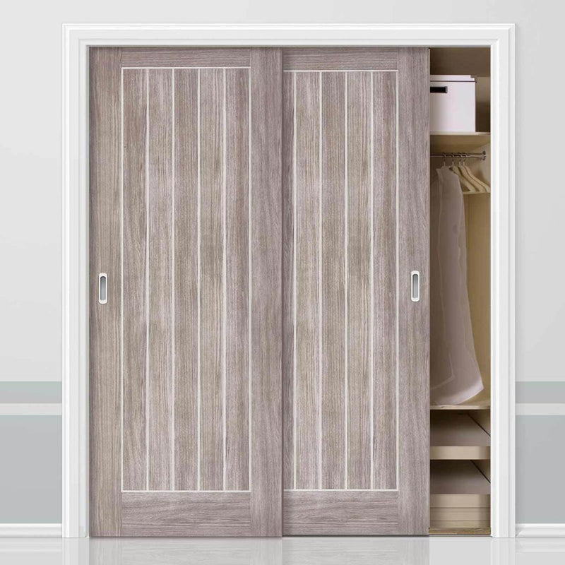 Minimalist Wardrobe Door & Frame Kit - Two Laminate Mexicano Light Grey Doors - Prefinished