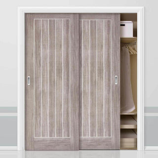 Image: Minimalist Wardrobe Door & Frame Kit - Two Laminate Mexicano Light Grey Doors - Prefinished