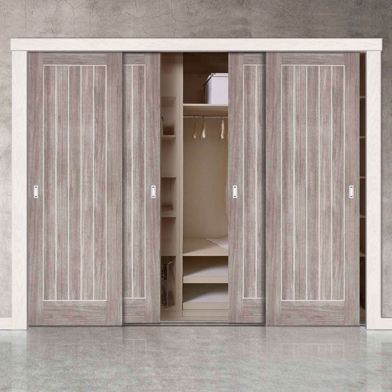 Minimalist Wardrobe Door & Frame Kit - Four Laminate Mexicano Light Grey Doors - Prefinished