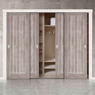 Image: Minimalist Wardrobe Door & Frame Kit - Four Laminate Mexicano Light Grey Doors - Prefinished