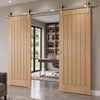 Double Sliding Door & Stainless Steel Barn Track - Mexicano Oak Doors - Prefinished
