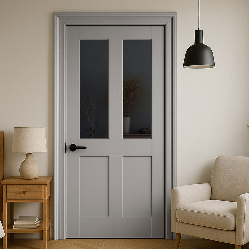 UK Made to Measure - Millgate Victorian 2L Interior Door - Tinted Glass - Premium Primed - 7 Colour Options