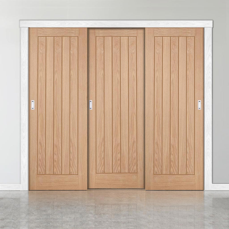 Minimalist Wardrobe Door & Frame Kit - Three Belize Oak Door - Prefinished