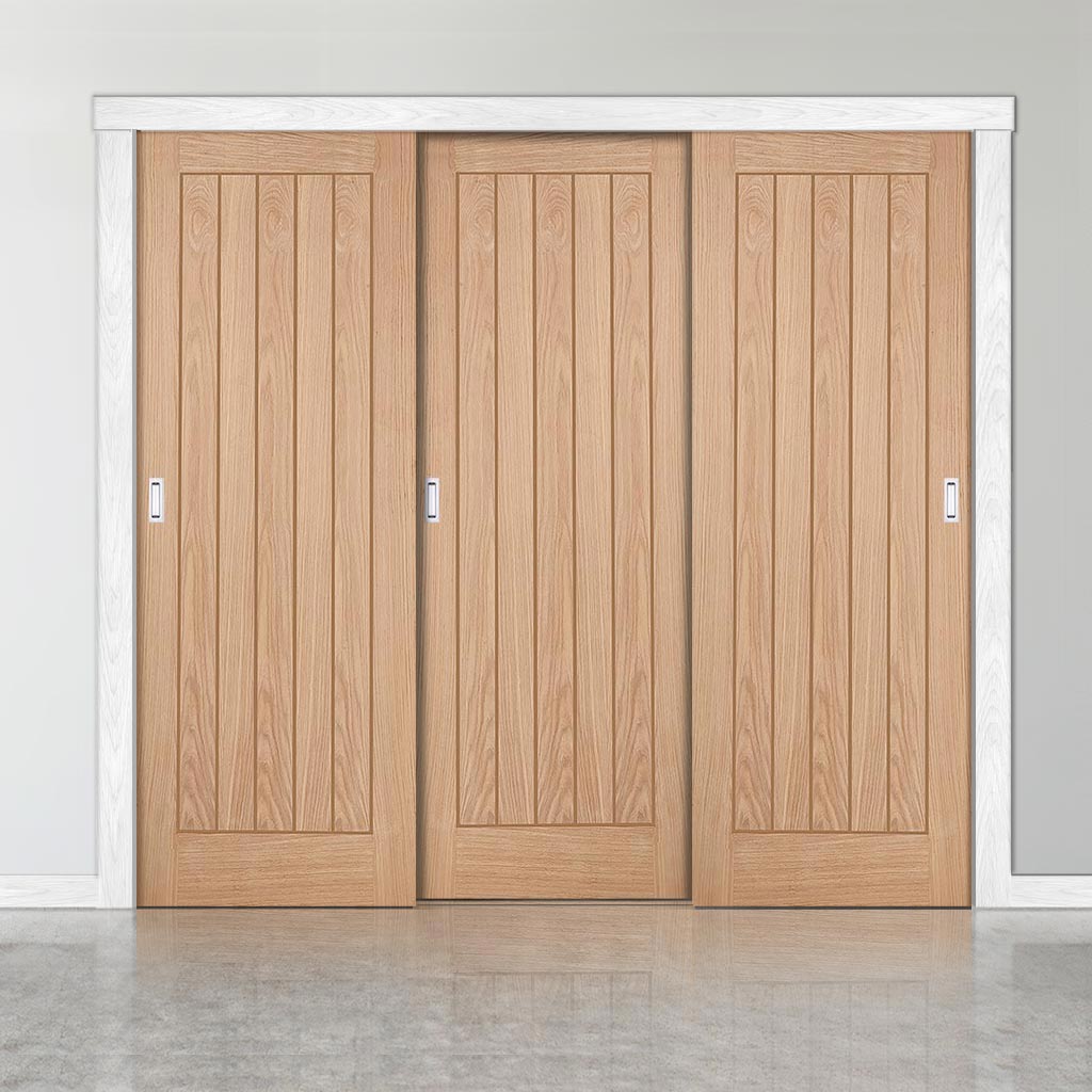 Minimalist Wardrobe Door & Frame Kit - Three Belize Oak Door - Prefinished
