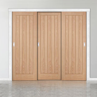 Image: Minimalist Wardrobe Door & Frame Kit - Three Belize Oak Door - Prefinished