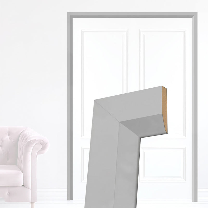 Made to Size Thruframe Interior Mist Grey Primed Door Lining Frame and Modern Architrave Set - Suits Double Doors