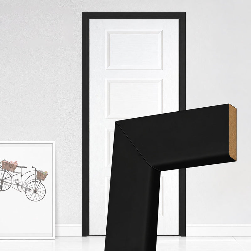 Made to Size Single Interior Black Primed MDF Door Lining Frame and Simple Architrave Set
