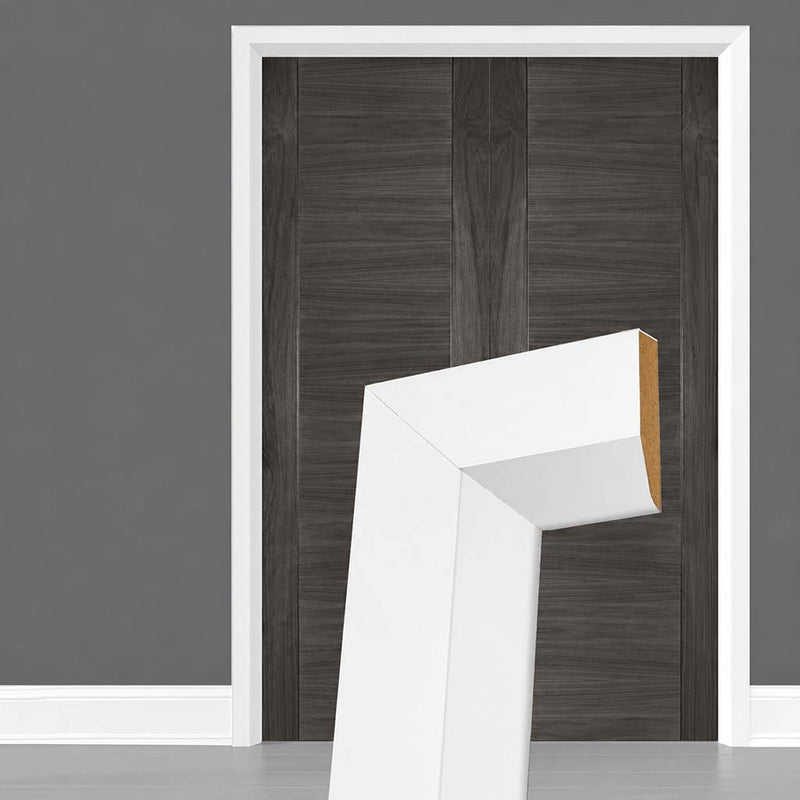 Made to Size Double Interior White Primed Door Lining Frame and Modern Architrave Set - For 30 Minute Fire Doors