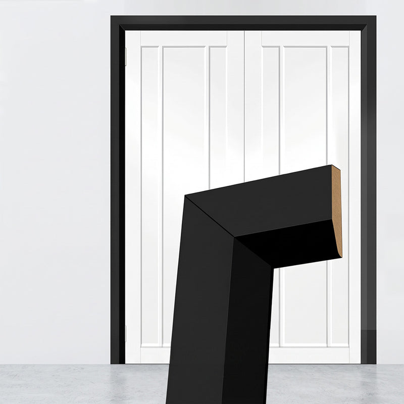 Made to Size Double Interior Black Primed Door Lining Frame and Modern Architrave Set - For 30 Minute Fire Doors