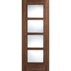 Premium Double Sliding Door & Wall Track - Vancouver 4 Pane Walnut Door - Clear Glass - Prefinished