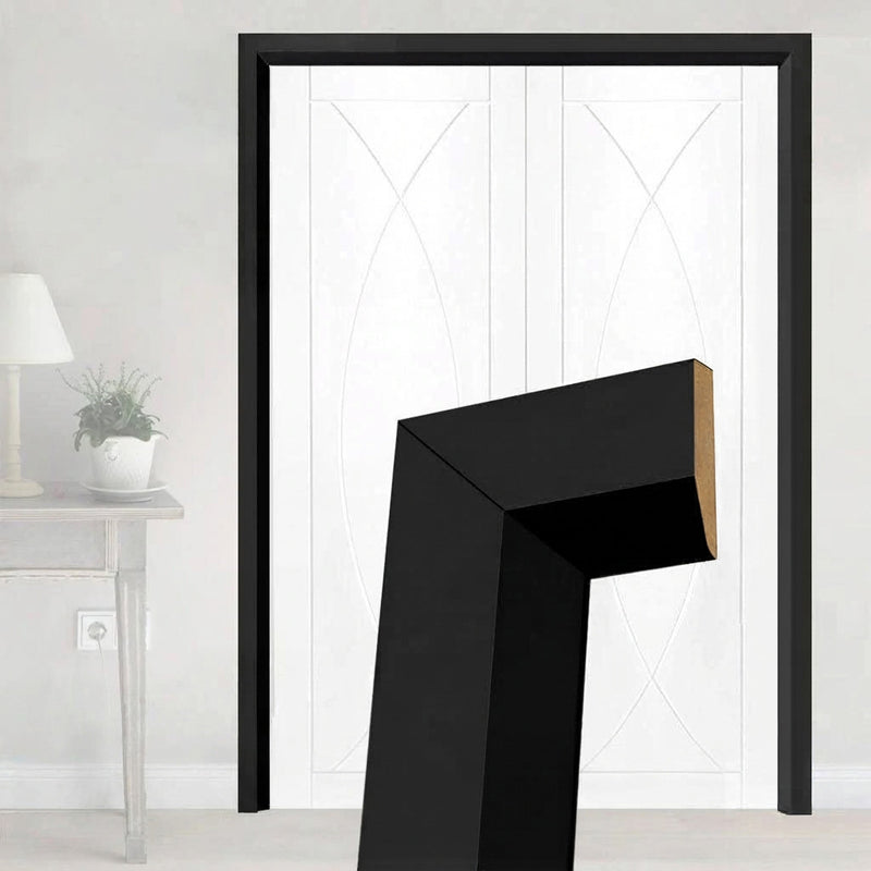 Made to Size Double Interior Black Primed Door Lining Frame and Modern Architrave Set