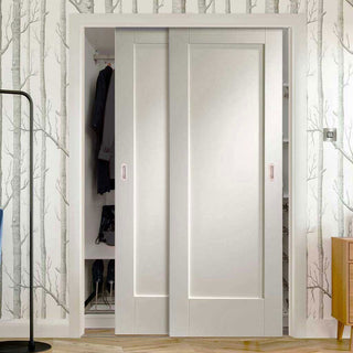 Image: Minimalist Wardrobe Door & Frame Kit - Two Pattern 10 Style 1P Doors - White Primed