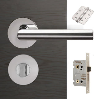 Image: Monroe Door Lever Bathroom Handle Pack - 4 Radius Cornered Hinges - Polished Stainless Steel