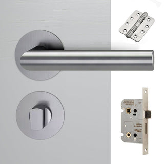 Image: Monroe Door Lever Bathroom Handle Pack - 4 Radius Cornered Hinges - Satin Stainless Steel