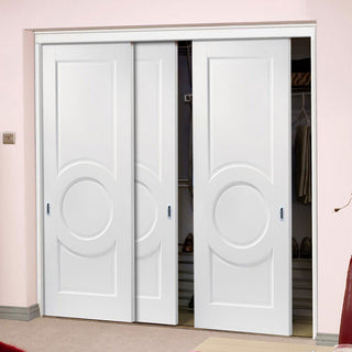 Image: Minimalist Wardrobe Door & Frame Kit - Three Montpellier 3 Panel Doors - White Primed