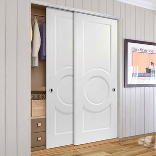 Image: Minimalist Wardrobe Door & Frame Kit - Two Montpellier 3 Panel Doors - White Primed