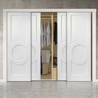 Image: Minimalist Wardrobe Door & Frame Kit - Four Montpellier 3 Panel Doors - White Primed