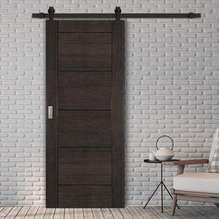Image: Top Mounted Black Sliding Track & Door - Montreal Prefinished Dark Grey Ash Door