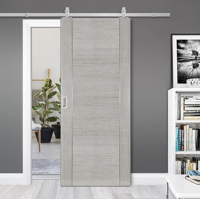 Top Mounted Stainless Steel Sliding Track & Montreal Prefinished Light Grey Ash Door
