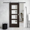 Single Sliding Door & Black Barn Track - Montreal Dark Grey Ash Door - Clear Safety Glass - Prefinished