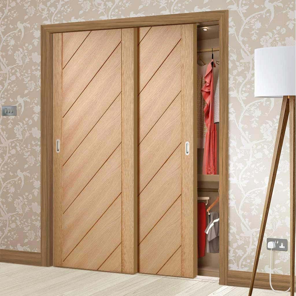 Minimalist Wardrobe Door & Frame Kit - Two Monza Oak Doors - Unfinished