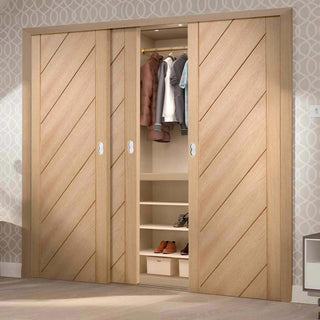 Image: Minimalist Wardrobe Door & Frame Kit - Three Monza Oak Doors - Unfinished