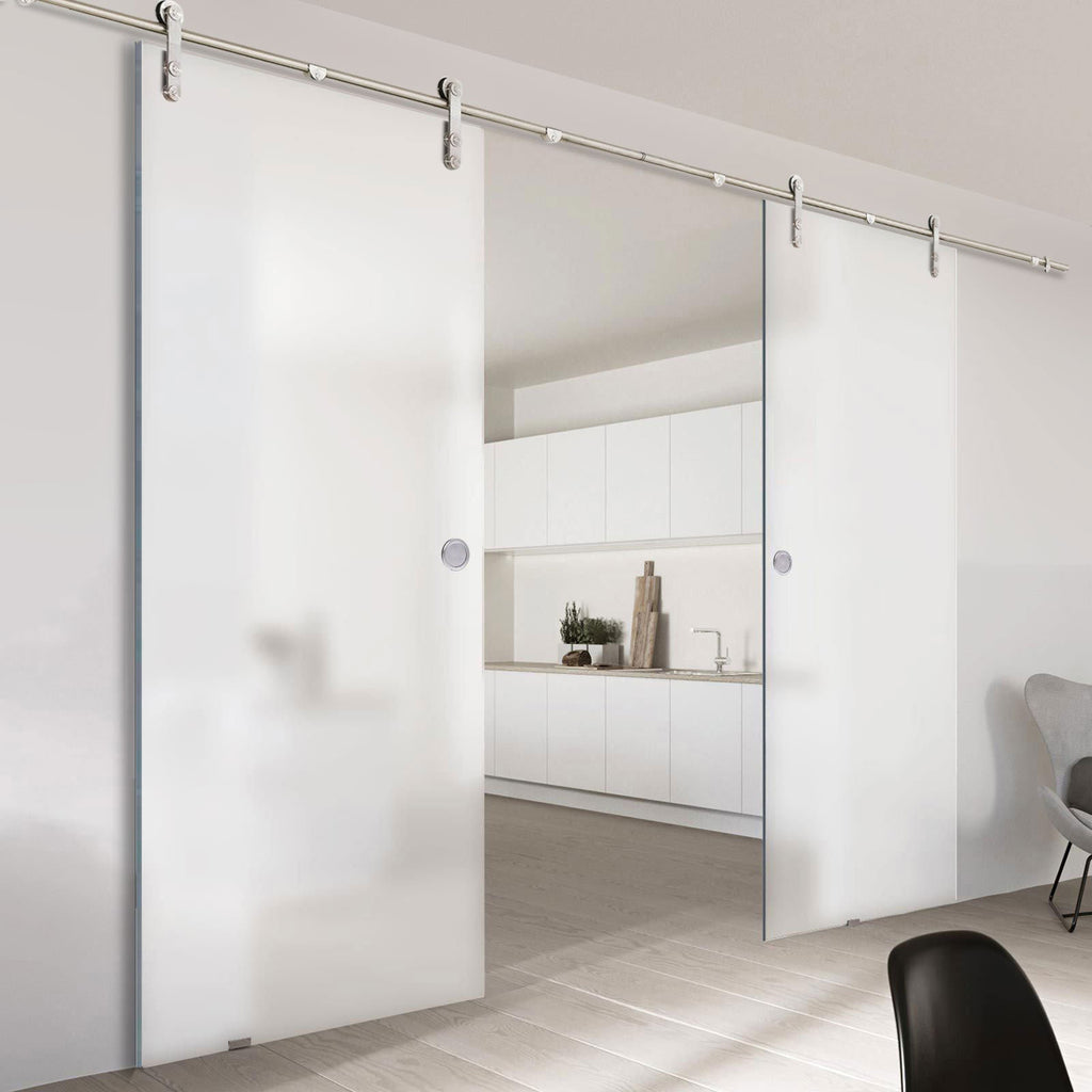 Double Glass Sliding Door - Solaris Tubular Stainless Steel Sliding Track & Moor 8mm Obscure Glass