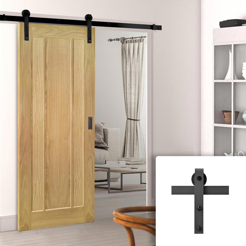 Single Sliding Door & Black Barn Track - Norwich American Oak Veneer Door - Unfinished