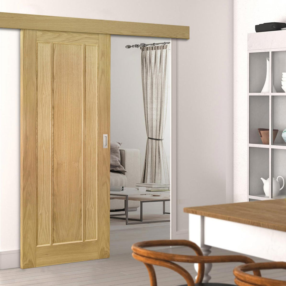 Single Sliding Door & Wall Track - Norwich Real American Oak Veneer Door - Unfinished