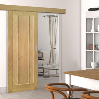 Image: Single Sliding Door & Wall Track - Norwich Real American Oak Veneer Door - Unfinished