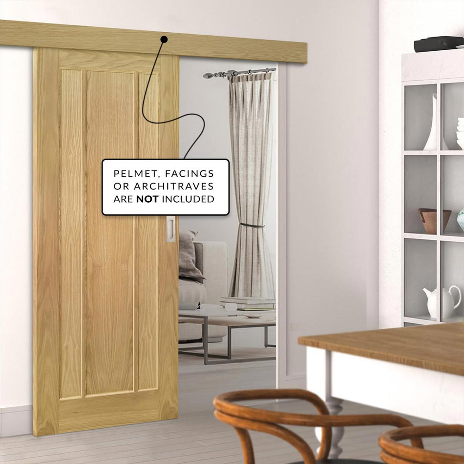 Single Sliding Door & Wall Track - Norwich Real American Oak Veneer Door - Unfinished